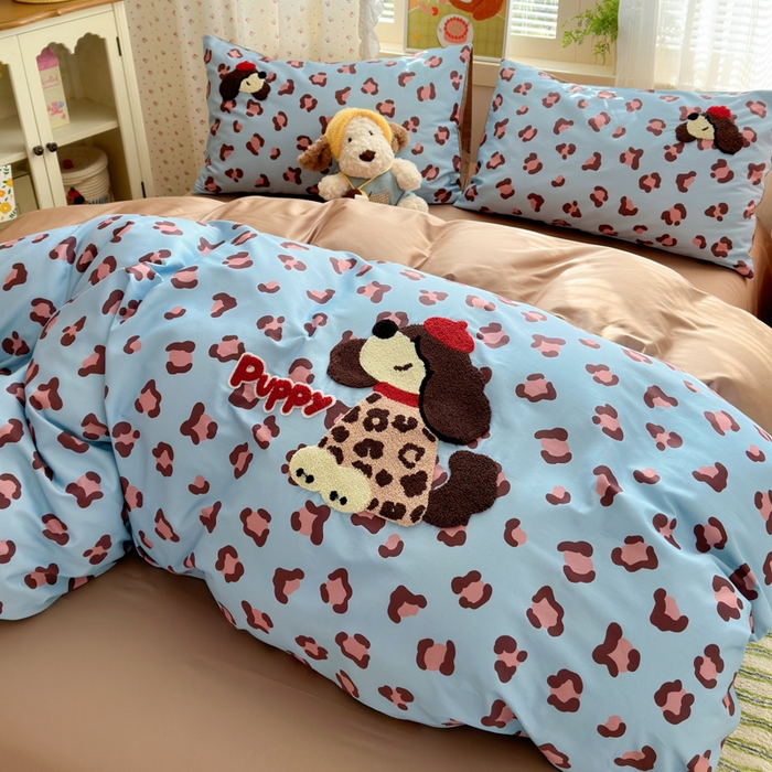 91家纺网 家纺一手货源 找家纺 曼之夏 2026新款50支长绒棉毛巾绣四件套 豹纹泰迪