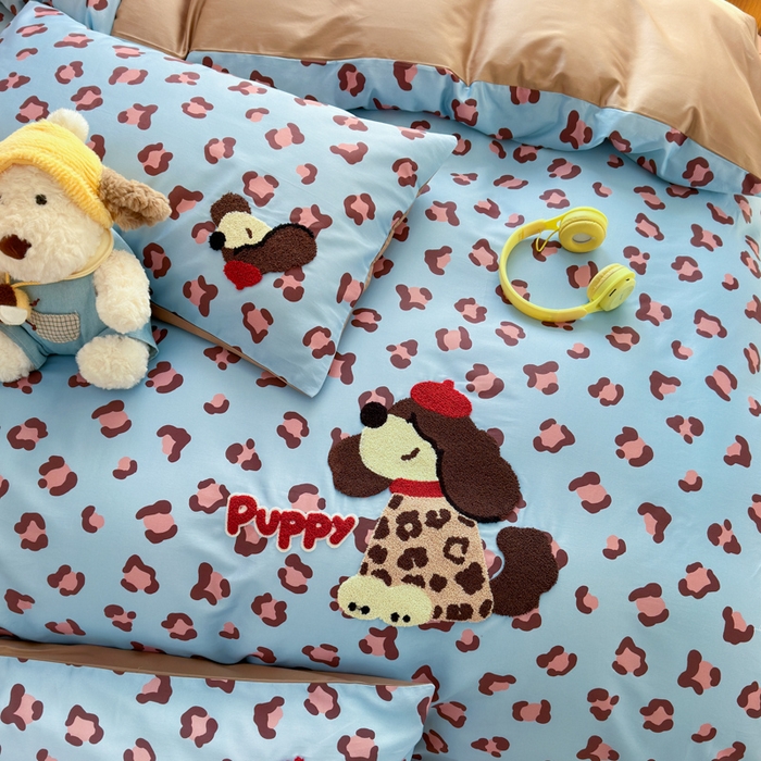 91家纺网 家纺一手货源 找家纺 曼之夏 2026新款50支长绒棉毛巾绣四件套 豹纹泰迪