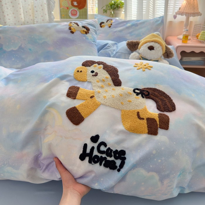 曼之夏 2026新款50支长绒棉毛巾绣四件套 梦幻飞马