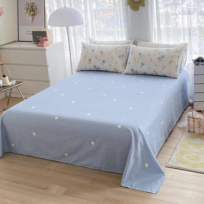 91家纺网 家纺一手货源 找家纺 宇彬家纺 2026直播新款13372A类全棉纯棉印花床单床笠款四件套和单被套喷气清新简约 蓝调时光