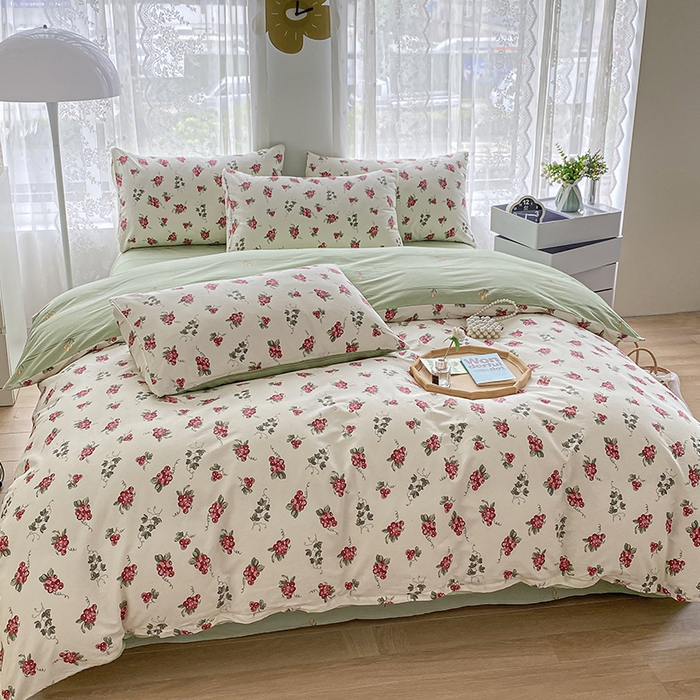 91家纺网 家纺一手货源 找家纺 宇彬家纺 2026直播新款13372A类全棉纯棉印花床单床笠款四件套和单被套喷气清新简约 葡香满庭