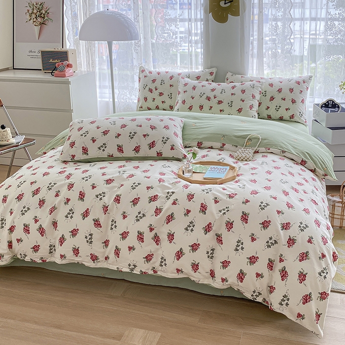 91家纺网 家纺一手货源 找家纺 宇彬家纺 2026直播新款13372A类全棉纯棉印花床单床笠款四件套和单被套喷气清新简约 葡香满庭