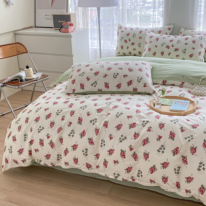 91家纺网 家纺一手货源 找家纺 宇彬家纺 2026直播新款13372A类全棉纯棉印花床单床笠款四件套和单被套喷气清新简约 葡香满庭