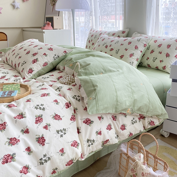 91家纺网 家纺一手货源 找家纺 宇彬家纺 2026直播新款13372A类全棉纯棉印花床单床笠款四件套和单被套喷气清新简约 葡香满庭