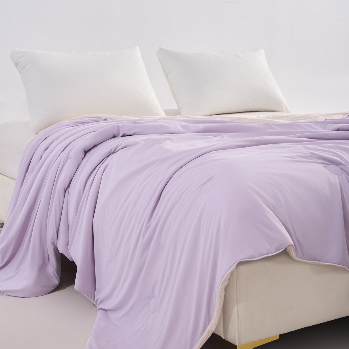 91家纺网 家纺一手货源 找家纺 漫仙阁家纺 2026年新款纯色凉感丝夏被空调被学生宿舍夏被夏凉被 奶油白+浅紫