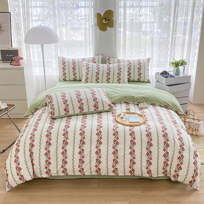 91家纺网 家纺一手货源 找家纺 宇彬家纺 2026直播新款13372A类全棉纯棉印花床单床笠款四件套和单被套喷气清新简约 颂姿