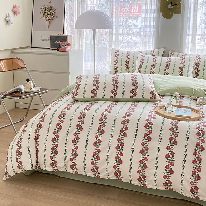 91家纺网 家纺一手货源 找家纺 宇彬家纺 2026直播新款13372A类全棉纯棉印花床单床笠款四件套和单被套喷气清新简约 颂姿