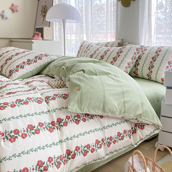 91家纺网 家纺一手货源 找家纺 宇彬家纺 2026直播新款13372A类全棉纯棉印花床单床笠款四件套和单被套喷气清新简约 颂姿