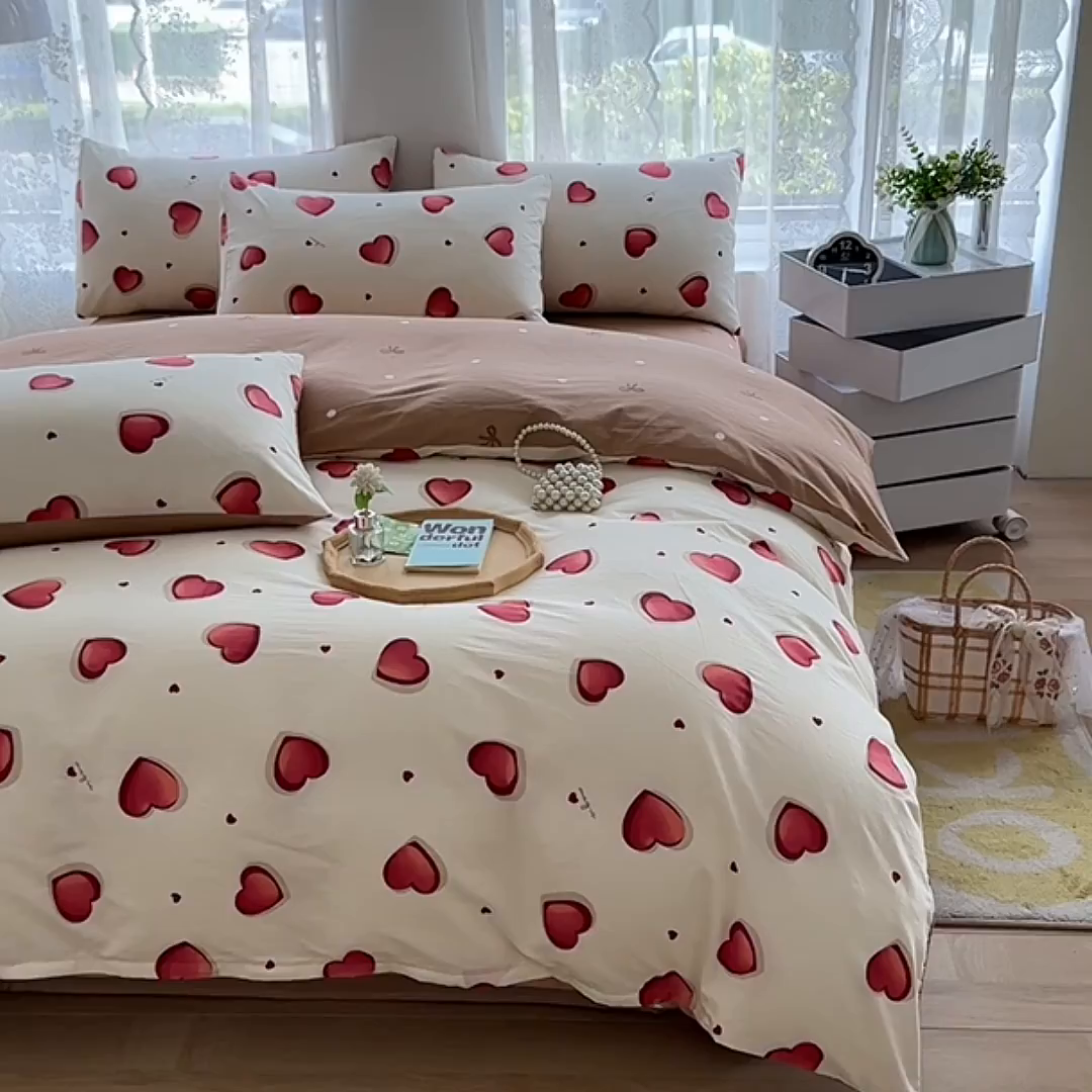 91家纺网 家纺一手货源 找家纺 宇彬家纺 2026直播新款13372A类全棉纯棉印花床单床笠款四件套和单被套喷气清新简约 心雅