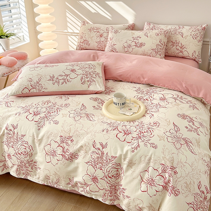 91家纺网 家纺一手货源 找家纺 宇彬家纺 2026直播新款13372A类全棉纯棉印花床单床笠款四件套和单被套喷气清新简约 东方国潮