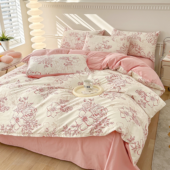 91家纺网 家纺一手货源 找家纺 宇彬家纺 2026直播新款13372A类全棉纯棉印花床单床笠款四件套和单被套喷气清新简约 东方国潮