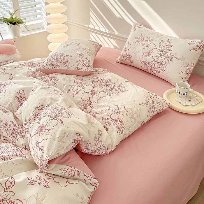 91家纺网 家纺一手货源 找家纺 宇彬家纺 2026直播新款13372A类全棉纯棉印花床单床笠款四件套和单被套喷气清新简约 东方国潮