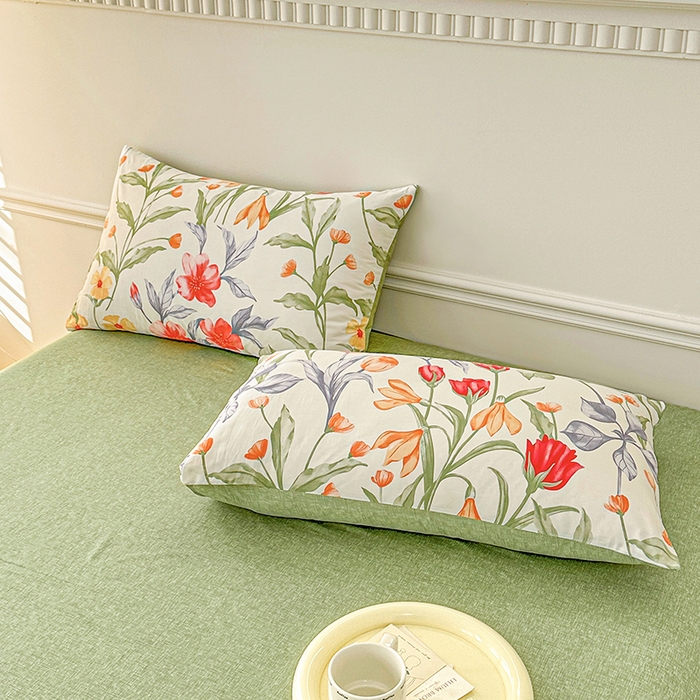 91家纺网 家纺一手货源 找家纺 宇彬家纺 2026直播新款13372A类全棉纯棉印花床单床笠款四件套和单被套喷气清新简约 朵霏