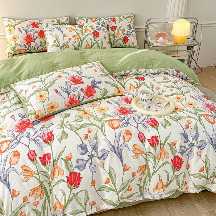 91家纺网 家纺一手货源 找家纺 宇彬家纺 2026直播新款13372A类全棉纯棉印花床单床笠款四件套和单被套喷气清新简约 朵霏