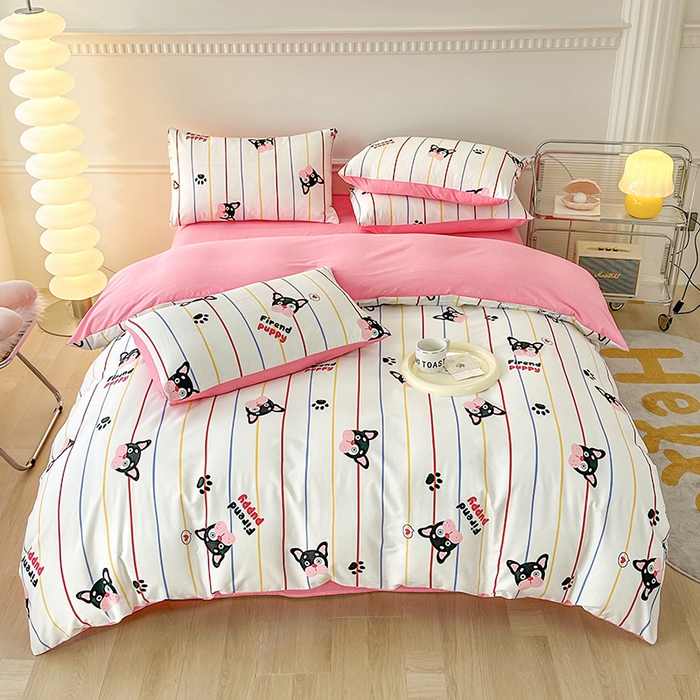 91家纺网 家纺一手货源 找家纺 宇彬家纺 2026直播新款13372A类全棉纯棉印花床单床笠款四件套和单被套喷气清新简约 法豆