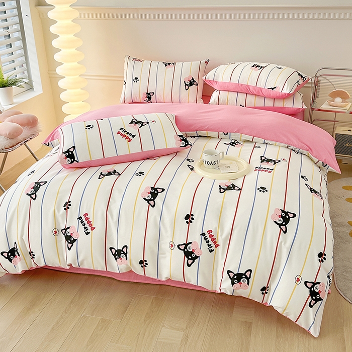 91家纺网 家纺一手货源 找家纺 宇彬家纺 2026直播新款13372A类全棉纯棉印花床单床笠款四件套和单被套喷气清新简约 法豆