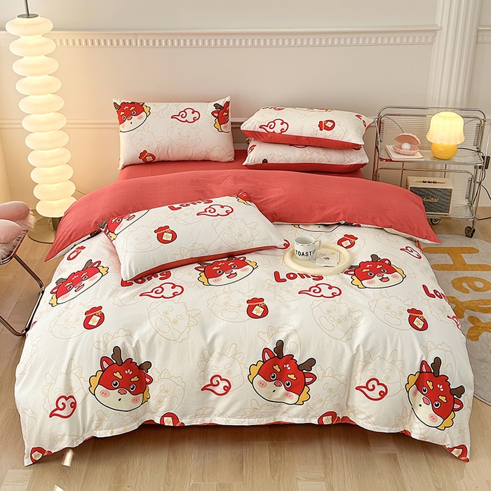 91家纺网 家纺一手货源 找家纺 宇彬家纺 2026直播新款13372A类全棉纯棉印花床单床笠款四件套和单被套喷气清新简约 龙瑞-黄