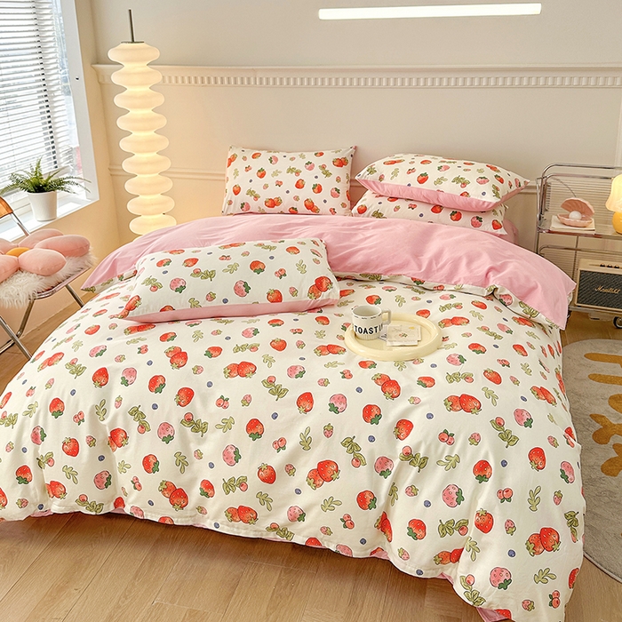 91家纺网 家纺一手货源 找家纺 宇彬家纺 2026直播新款13372A类全棉纯棉印花床单床笠款四件套和单被套喷气清新简约 莓果缤纷