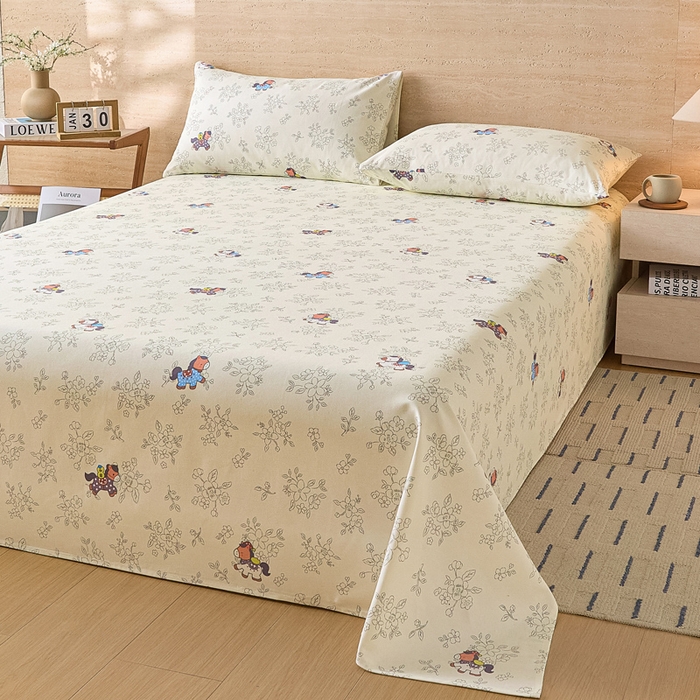 91家纺网 家纺一手货源 找家纺 大元 2026新款全棉纯棉老粗布凉席席子单床单 床单单件 花间萌马