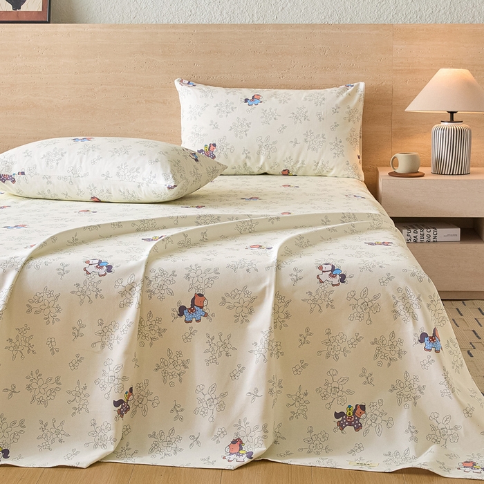 91家纺网 家纺一手货源 找家纺 大元 2026新款全棉纯棉老粗布凉席席子单床单 床单单件 花间萌马