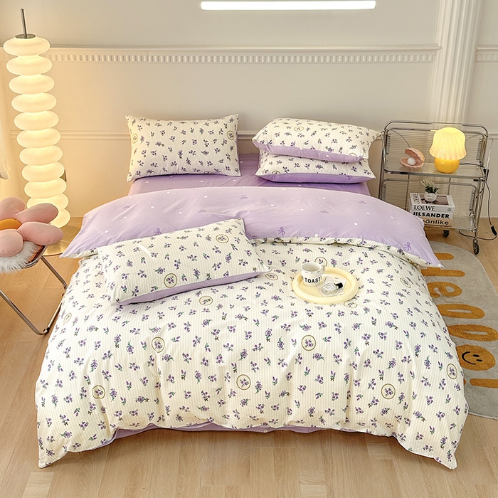 91家纺网 家纺一手货源 找家纺 宇彬家纺 2026直播新款13372A类全棉纯棉印花床单床笠款四件套和单被套喷气清新简约 小家碧玉