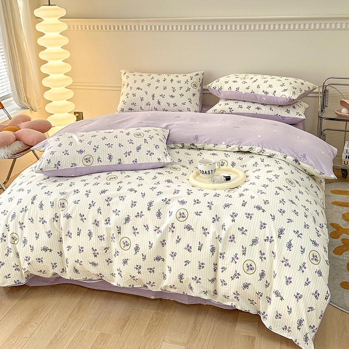 91家纺网 家纺一手货源 找家纺 宇彬家纺 2026直播新款13372A类全棉纯棉印花床单床笠款四件套和单被套喷气清新简约 小家碧玉