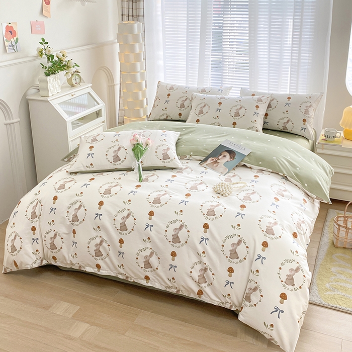 91家纺网 家纺一手货源 找家纺 宇彬家纺 2026直播新款13372A类全棉纯棉印花床单床笠款四件套和单被套喷气清新简约 比菲兔