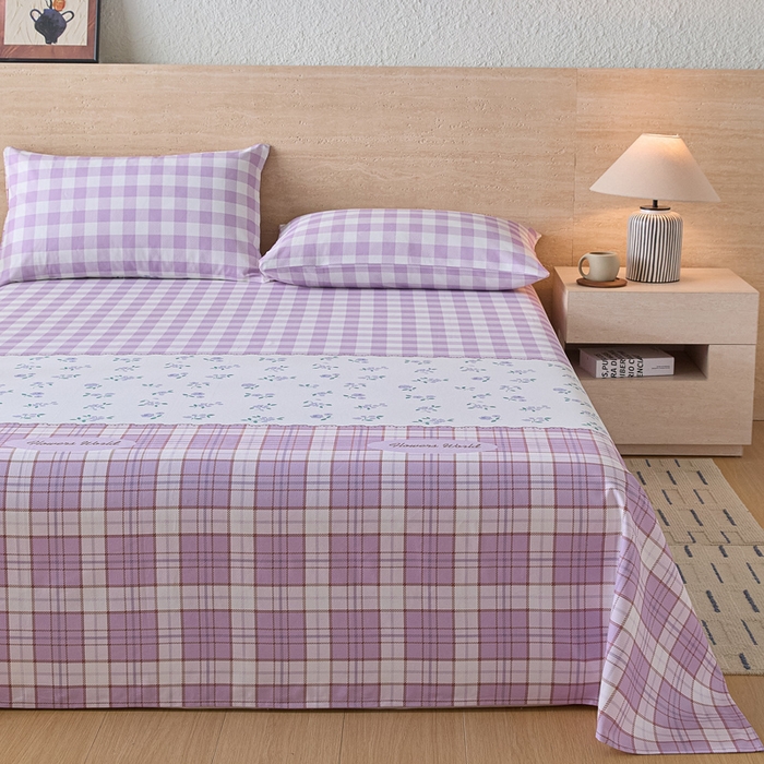 91家纺网 家纺一手货源 找家纺 大元 2026新款全棉纯棉老粗布凉席席子单床单 床单单件 紫格薰衣草