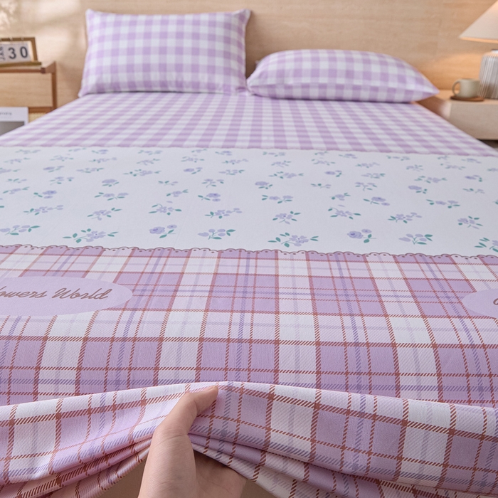 91家纺网 家纺一手货源 找家纺 大元 2026新款全棉纯棉老粗布凉席席子单床单 床单单件 紫格薰衣草