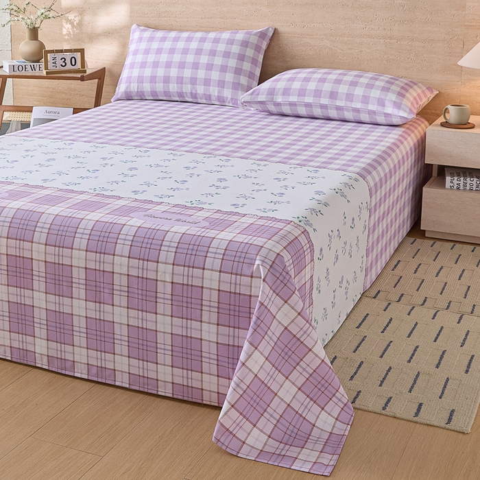 91家纺网 家纺一手货源 找家纺 大元 2026新款全棉纯棉老粗布凉席席子单床单 床单单件 紫格薰衣草