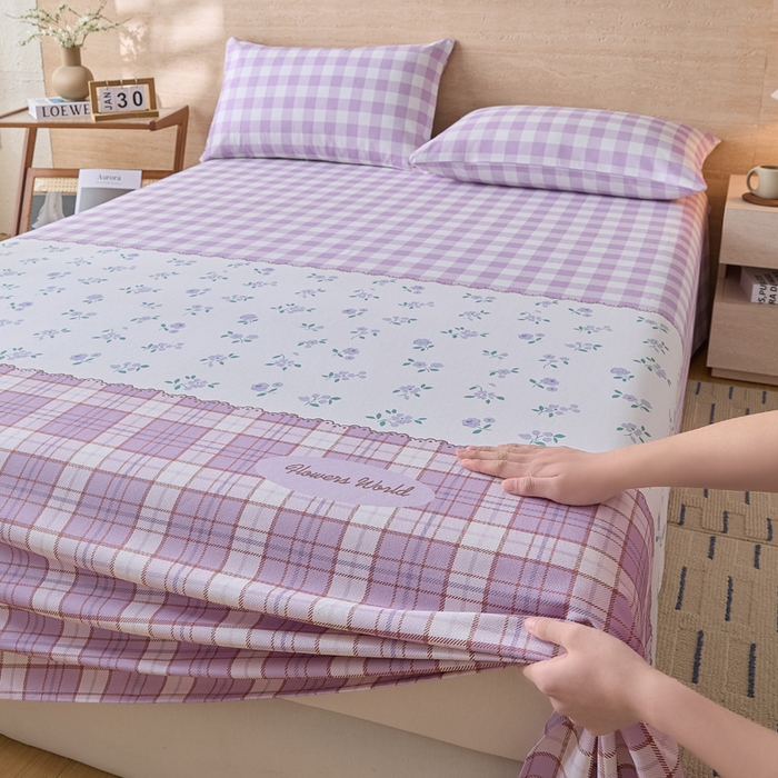 91家纺网 家纺一手货源 找家纺 大元 2026新款全棉纯棉老粗布凉席席子单床单 床单单件 紫格薰衣草