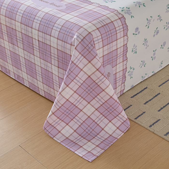 91家纺网 家纺一手货源 找家纺 大元 2026新款全棉纯棉老粗布凉席席子单床单 床单单件 紫格薰衣草