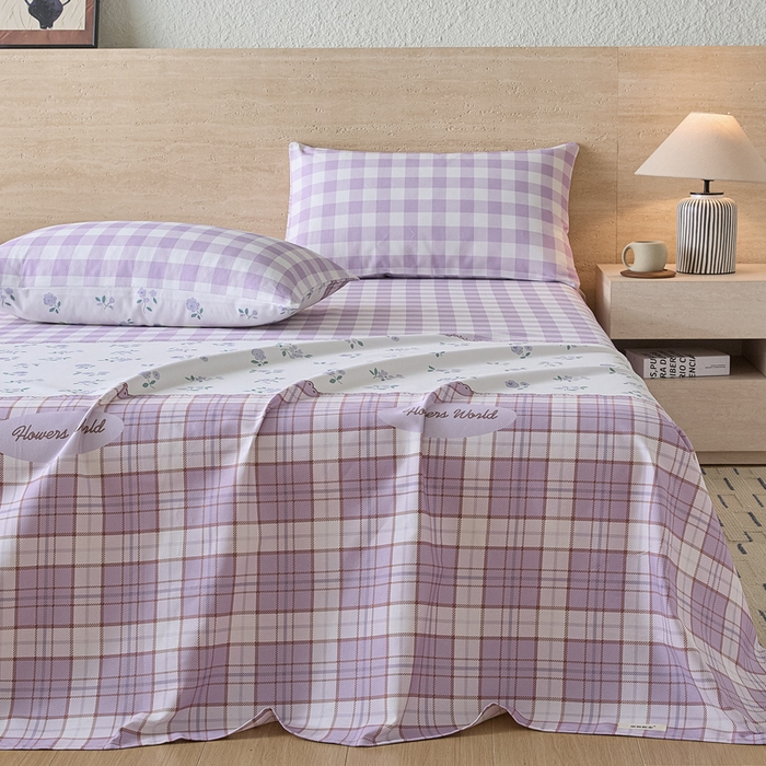 91家纺网 家纺一手货源 找家纺 大元 2026新款全棉纯棉老粗布凉席席子单床单 床单单件 紫格薰衣草