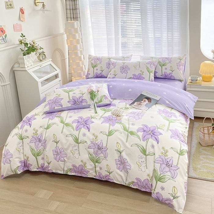 91家纺网 家纺一手货源 找家纺 宇彬家纺 2026直播新款13372A类全棉纯棉印花床单床笠款四件套和单被套喷气清新简约 春日来信