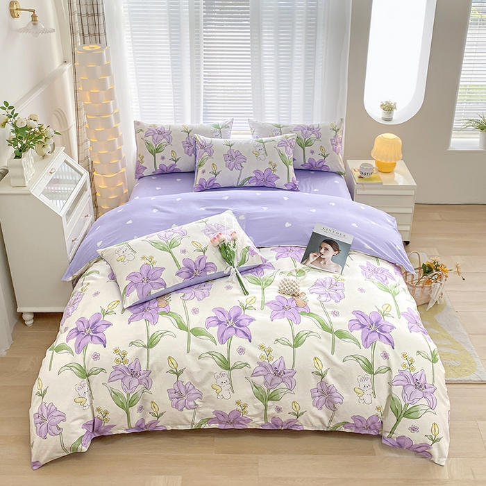 91家纺网 家纺一手货源 找家纺 宇彬家纺 2026直播新款13372A类全棉纯棉印花床单床笠款四件套和单被套喷气清新简约 春日来信