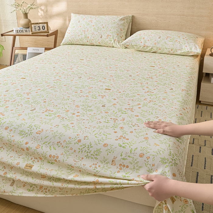 91家纺网 家纺一手货源 找家纺 大元 2026新款全棉纯棉老粗布凉席席子单床单 床单单件 花丛小兔