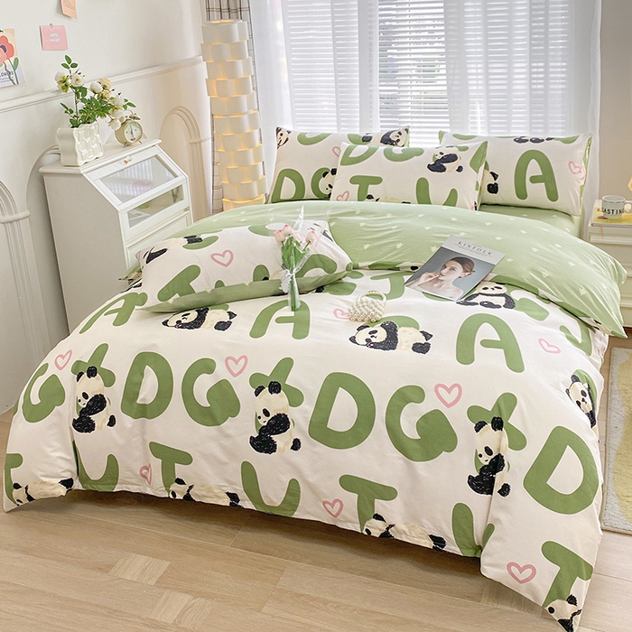 91家纺网 家纺一手货源 找家纺 宇彬家纺 2026直播新款13372A类全棉纯棉印花床单床笠款四件套和单被套喷气清新简约 米兜熊猫