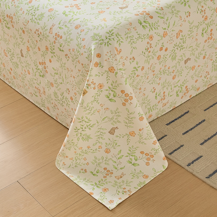 91家纺网 家纺一手货源 找家纺 大元 2026新款全棉纯棉老粗布凉席席子单床单 床单单件 花丛小兔