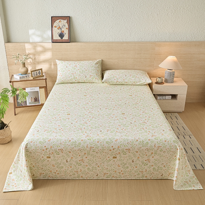 大元 2026新款全棉纯棉老粗布凉席席子单床单 床单单件 花丛小兔