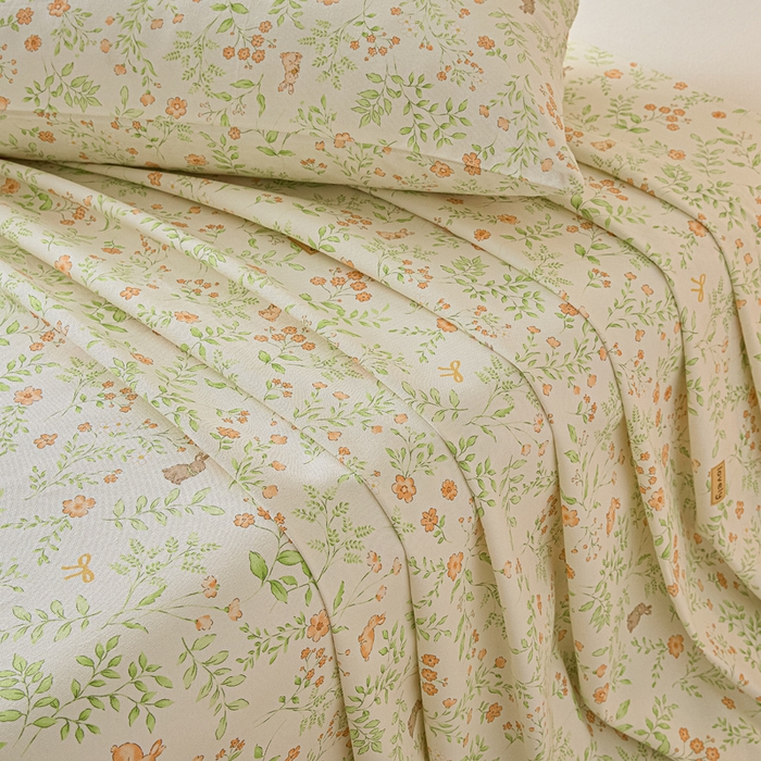 91家纺网 家纺一手货源 找家纺 大元 2026新款全棉纯棉老粗布凉席席子单床单 床单单件 花丛小兔