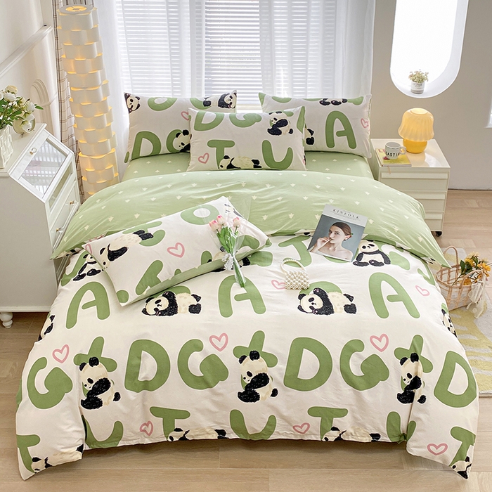 91家纺网 家纺一手货源 找家纺 宇彬家纺 2026直播新款13372A类全棉纯棉印花床单床笠款四件套和单被套喷气清新简约 米兜熊猫