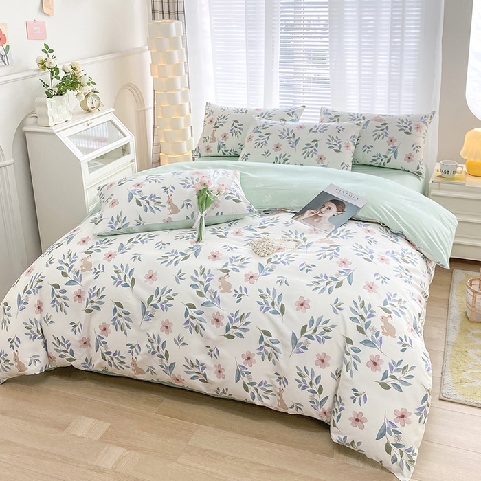 91家纺网 家纺一手货源 找家纺 宇彬家纺 2026直播新款13372A类全棉纯棉印花床单床笠款四件套和单被套喷气清新简约 轻纱漫舞