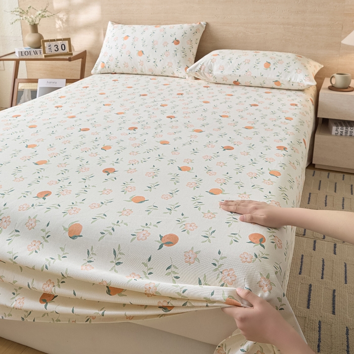 91家纺网 家纺一手货源 找家纺 大元 2026新款全棉纯棉老粗布凉席席子单床单 床单单件 橘花浅夏