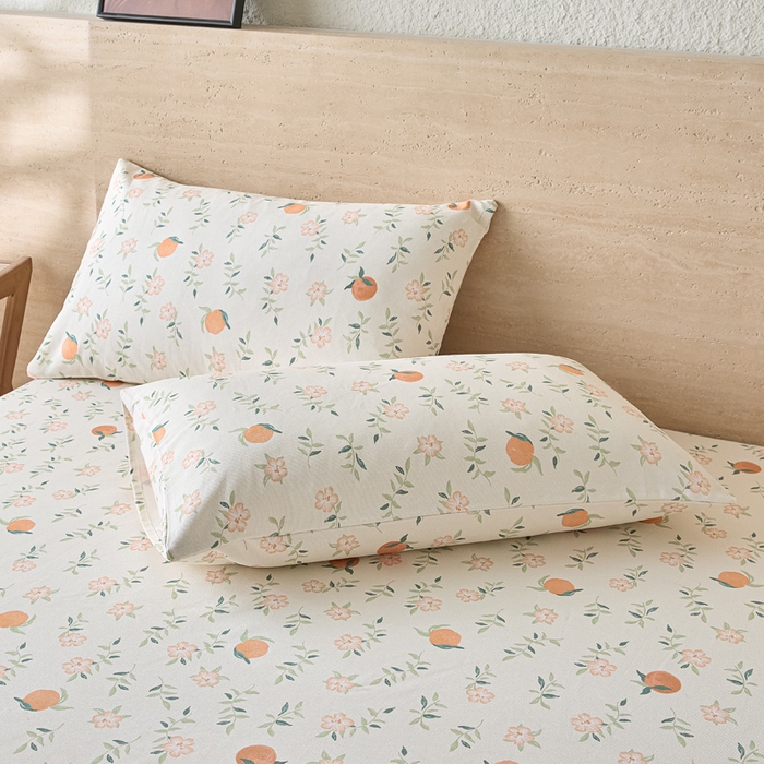 91家纺网 家纺一手货源 找家纺 大元 2026新款全棉纯棉老粗布凉席席子单床单 床单单件 橘花浅夏