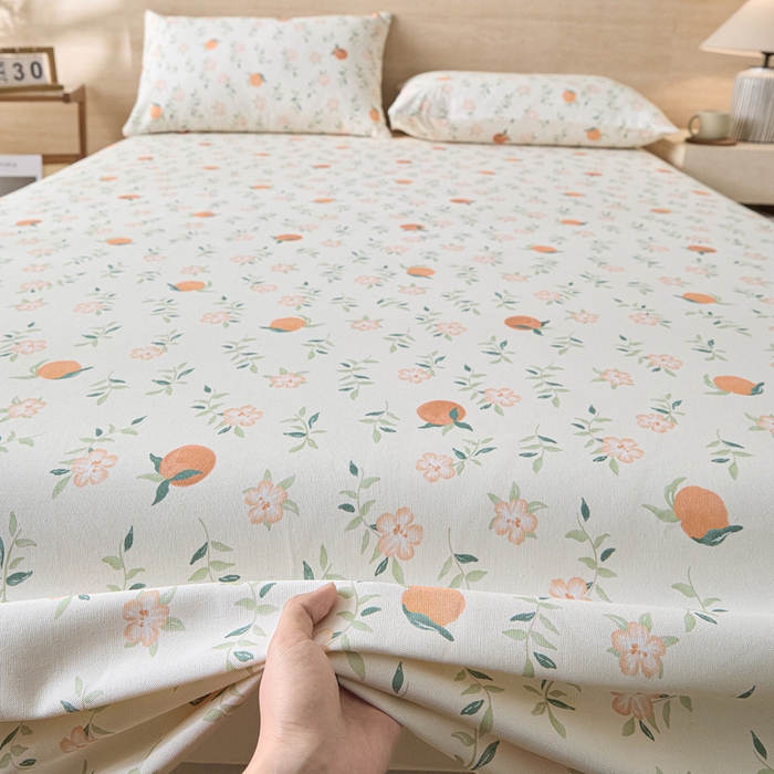 91家纺网 家纺一手货源 找家纺 大元 2026新款全棉纯棉老粗布凉席席子单床单 床单单件 橘花浅夏