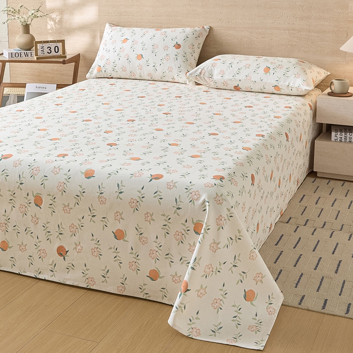 91家纺网 家纺一手货源 找家纺 大元 2026新款全棉纯棉老粗布凉席席子单床单 床单单件 橘花浅夏