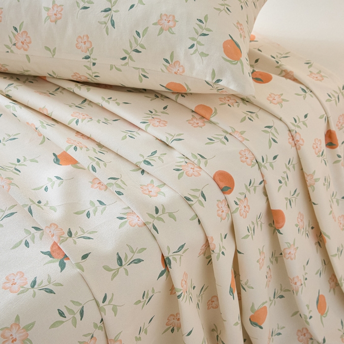 91家纺网 家纺一手货源 找家纺 大元 2026新款全棉纯棉老粗布凉席席子单床单 床单单件 橘花浅夏