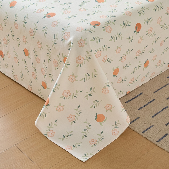 91家纺网 家纺一手货源 找家纺 大元 2026新款全棉纯棉老粗布凉席席子单床单 床单单件 橘花浅夏