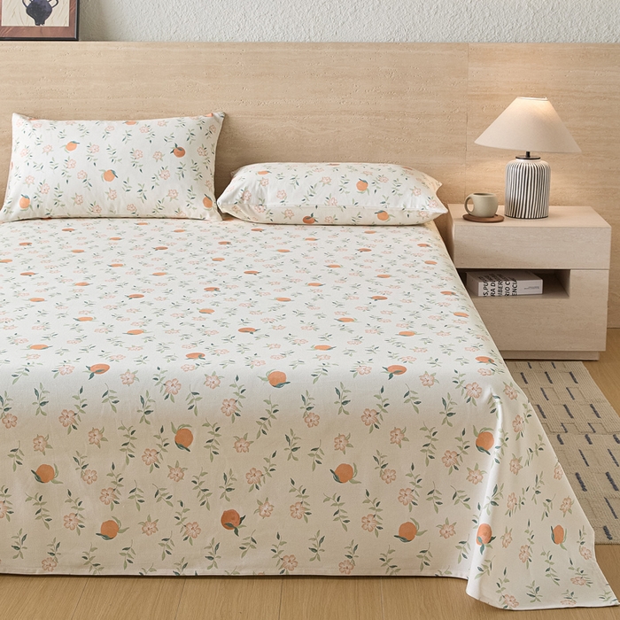 91家纺网 家纺一手货源 找家纺 大元 2026新款全棉纯棉老粗布凉席席子单床单 床单单件 橘花浅夏