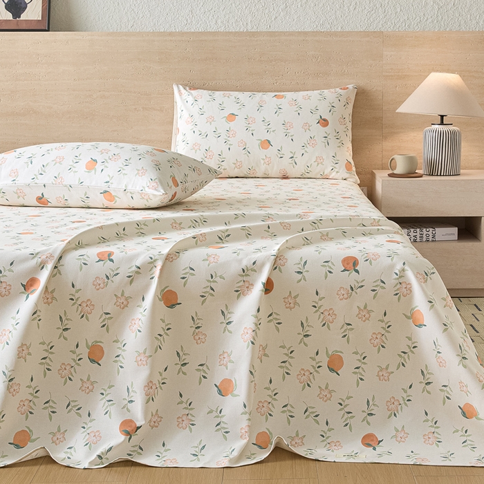 91家纺网 家纺一手货源 找家纺 大元 2026新款全棉纯棉老粗布凉席席子单床单 床单单件 橘花浅夏